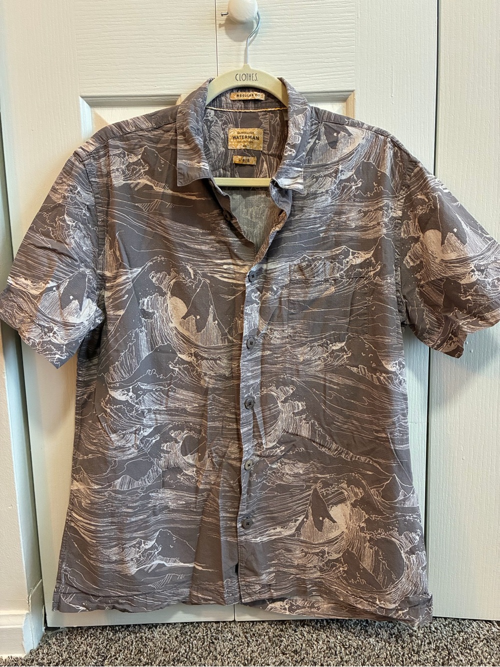 Waterman Gray Wave-Print Short Sleeve Button-Down Shirt